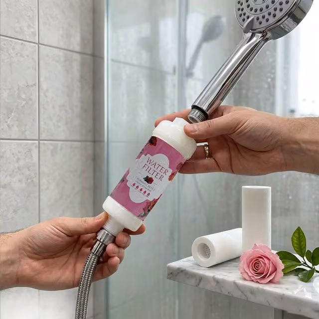 INMTFEI Rose Scent Shower Filter Cartridge for Hair and Skin in Pink – 1
