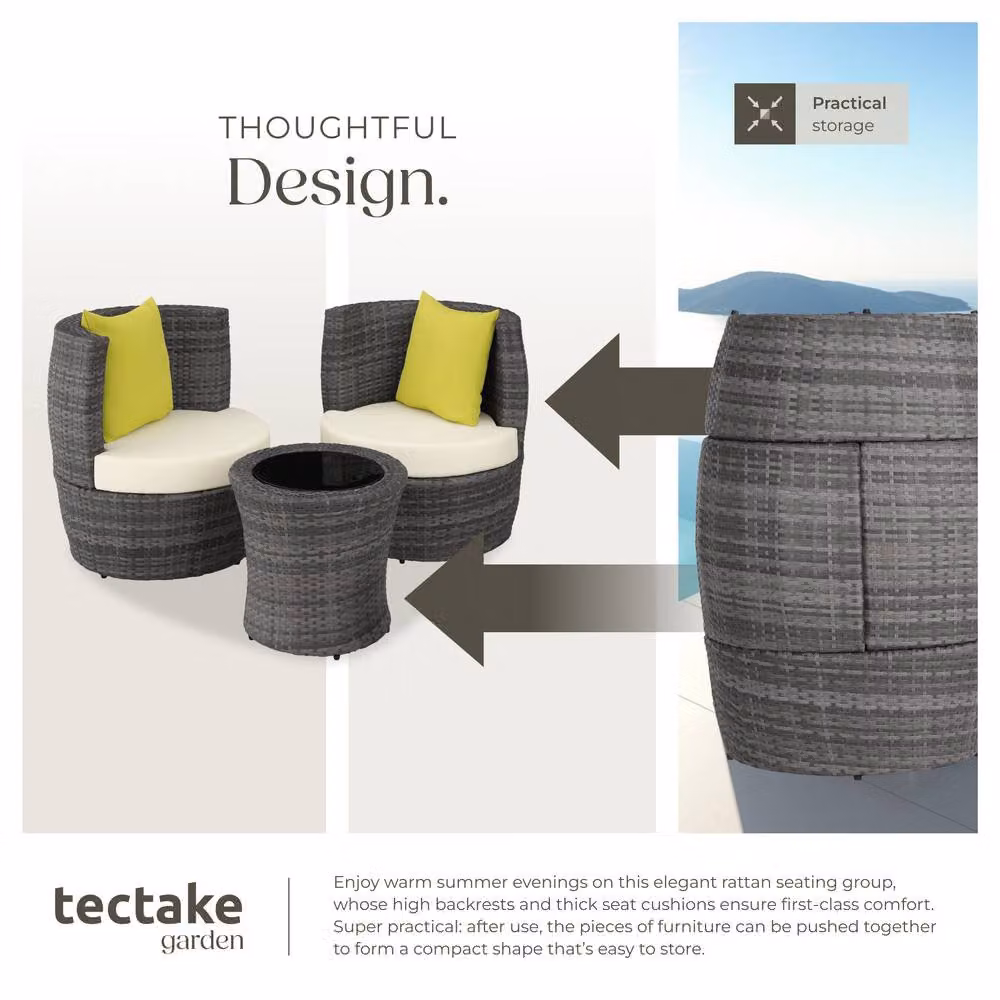 tectake Nizza Grey Aluminum Rattan Seating Set with Upholstered Cushions – 4