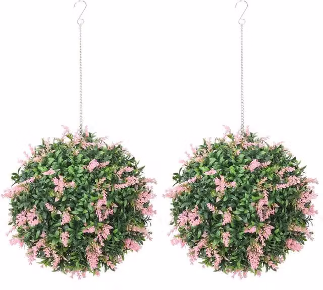 Kelvenix Set of 2 Green Artificial Round Topiary Plant Balls – 1