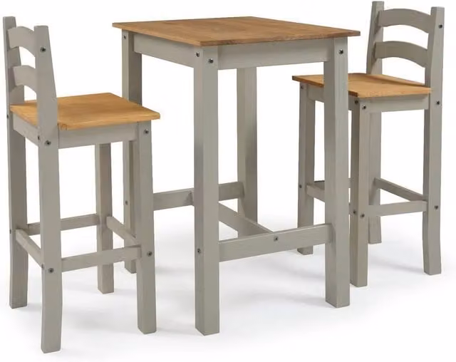 FORGEVIO Grey Solid Mexican Pine Wood Table and 2 Barstools Set – 1