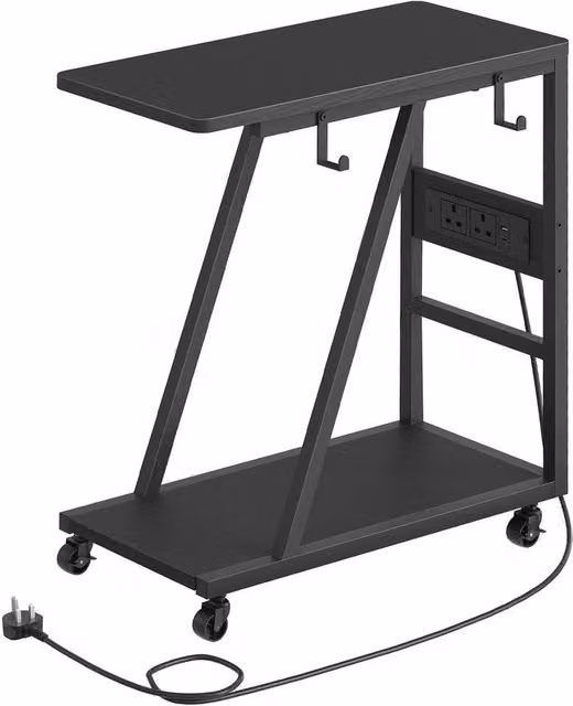 FLAVORA Computer Tower Stand with Charging Station, Black, W: 63 cm, D: 30 cm, H: 69.5 cm – 1