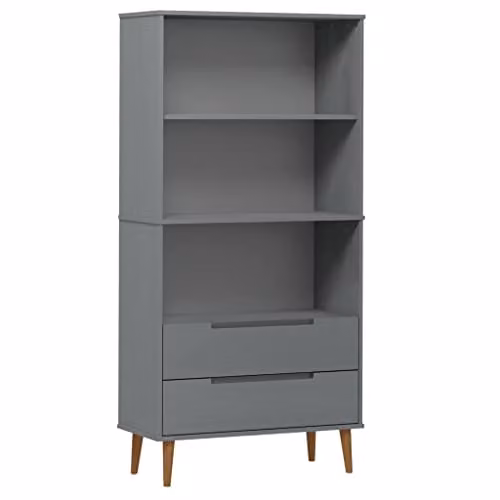 vidaXL MOLDE Bookcase in Grey Solid Wood Pine and MDF, W: 85 cm, D: 35 cm, H: 170.5 cm – 1
