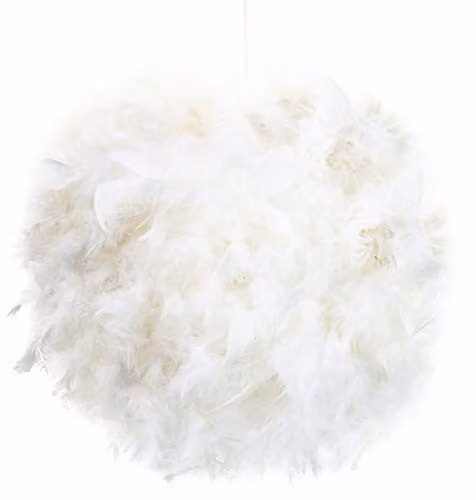 Happy Homewares Modern White Real Feather Decorated Round Pendant Light Shade, Diameter: 40 cm – 1