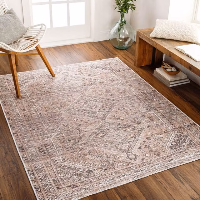 Livabliss Amelie Washable Vintage Boho Living and Dining Room Rug in Orange and Light Brown, W: 200 cm, D: 275 cm