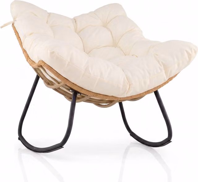 COSTWAY Comfy Lounge Rocker with Fabric Cushions and White Metal Frame