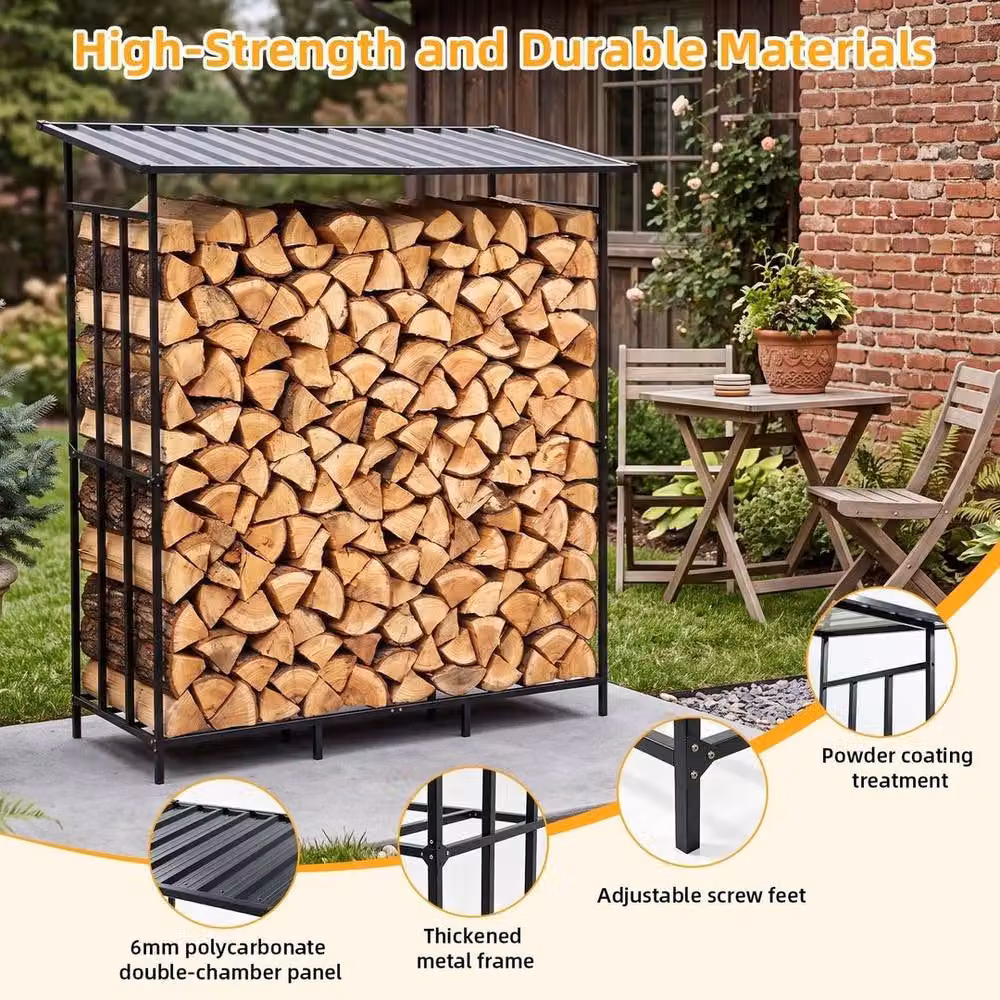 NESTLUNE Heavy Duty Metal Outdoor Log Store in Black, W: 100 cm, D: 15 cm – 5