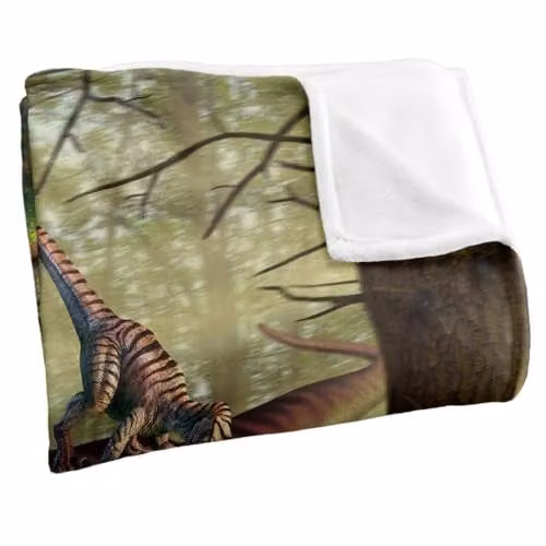 JQ Licensing Jlo T-Rex and Raptor Dinosaur Fight Super Soft Microfibre Throw Blanket, Multicolour, W: 152 cm, D: 127 cm – 2