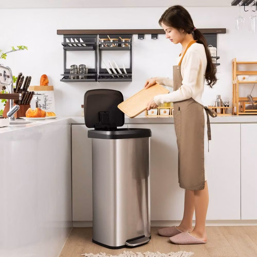 Gymax 68L Silver Stainless Steel Recycling Pedal Bin with Soft Close Lid and Odour Filter – 5