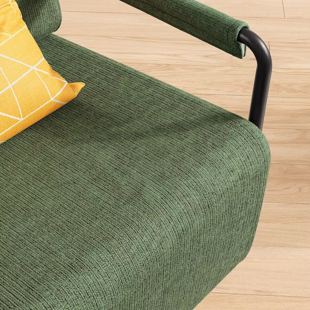 SoBuy Modern Convertible Armchair with Ottoman in Dark Green Ribbed Fabric – 3