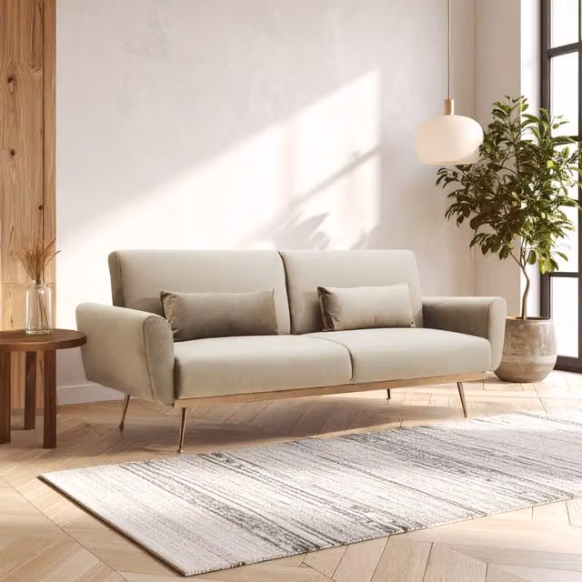 Orsina Modern Brown Velvet Click Clack Sofa Bed with Metal Frame