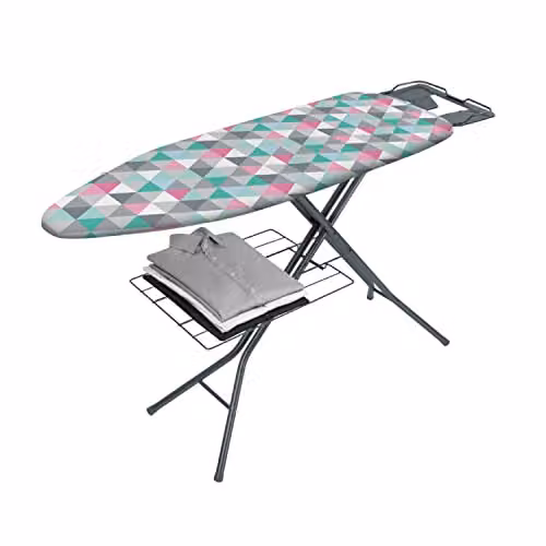 Metaltex Antares Height Adjustable Ironing Board with Iron Rest and Linen Shelf, Multicolour, W/D/H: 114 x 89 x 38 cm