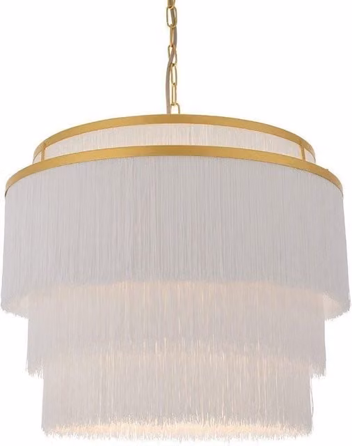 Netlighting VARESE Dimmable 3 Light Fabric and Metal Cylinder Ceiling Pendant in Gold and White