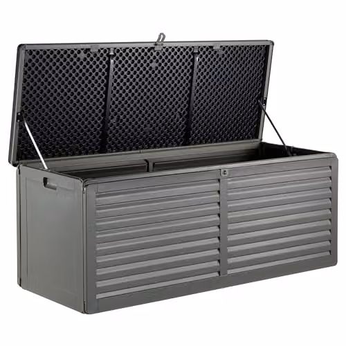 VonHaus Garden Storage Box 390L Weatherproof Plastic Outdoor Utility Chest with Lockable Lid in Grey and Black – 1