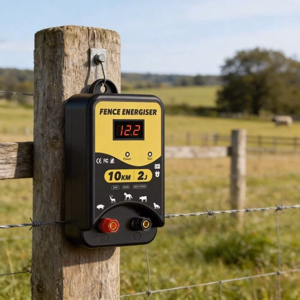 FLAVORA Electric Fence Energiser, 12V Battery Powered, 10KM, 2J, Yellow – 5