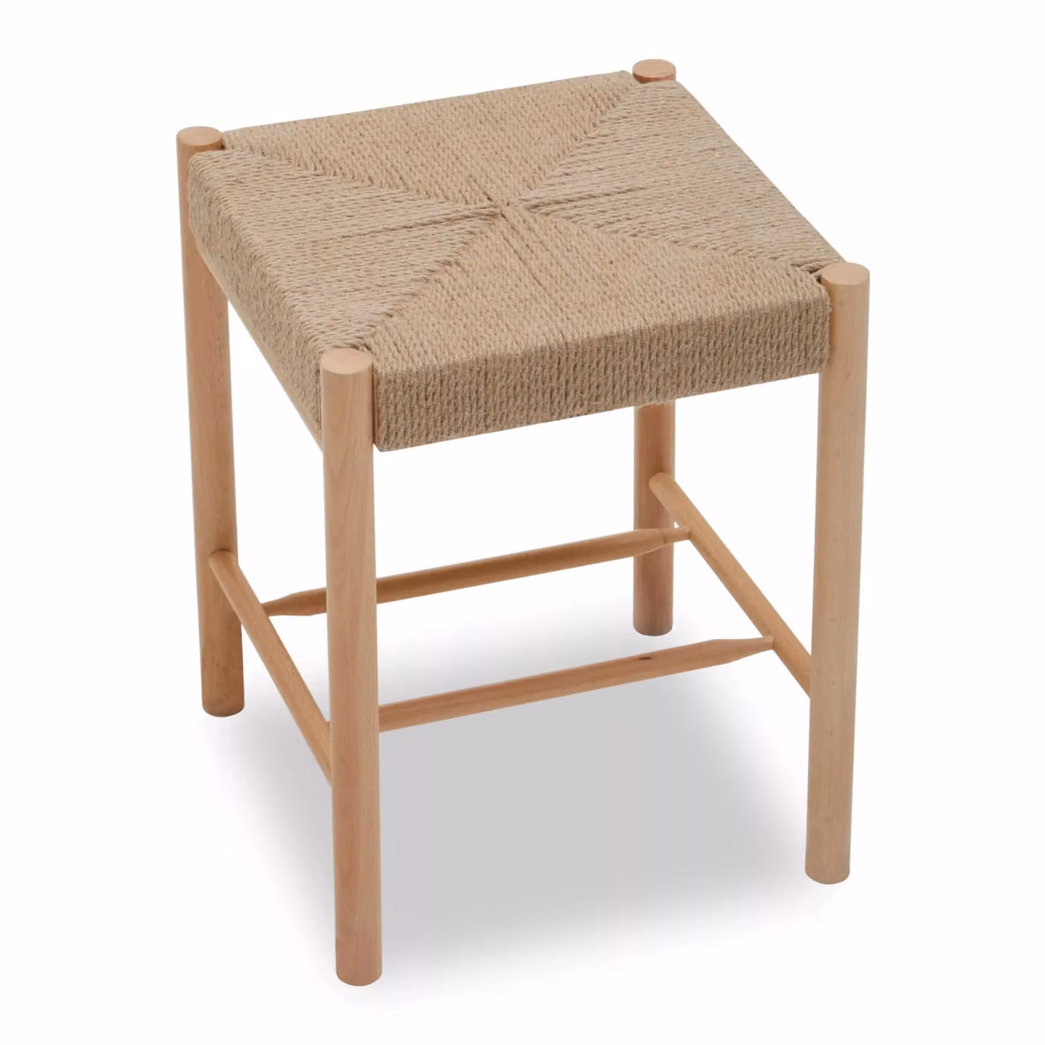 Orsina Rustic Beechwood Stool with Handwoven Hemp Rope in Beige, H 45 cm x W 35 cm x D 35 cm – 3