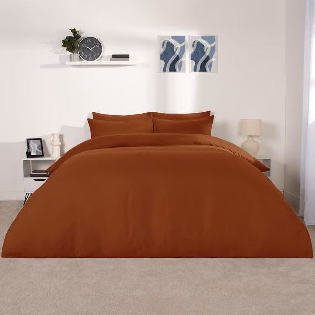 Brentfords Reversible Plain Orange Microfibre Bedding Set with Pillowcase, 90 x 200 cm
