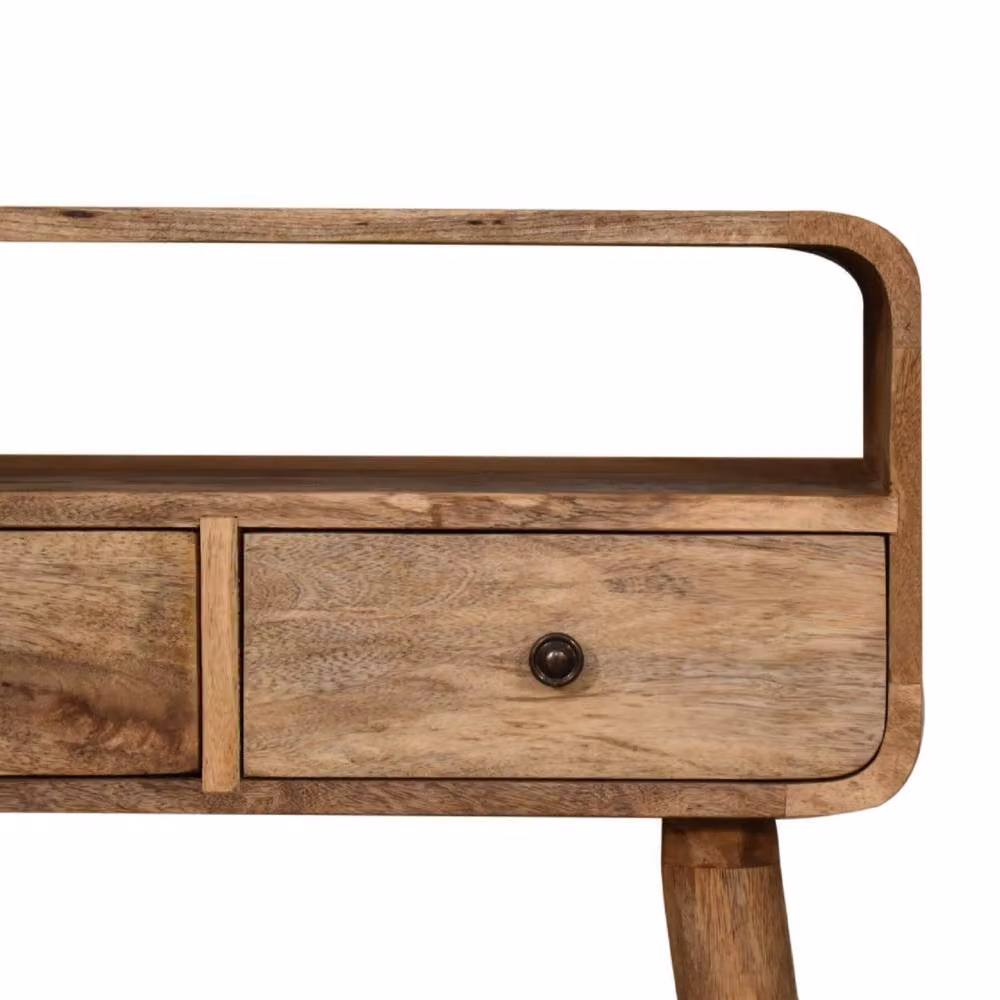 STILVORA Solid Mango Wood Console Table with 2 Drawers and Shelf in Brown – 5