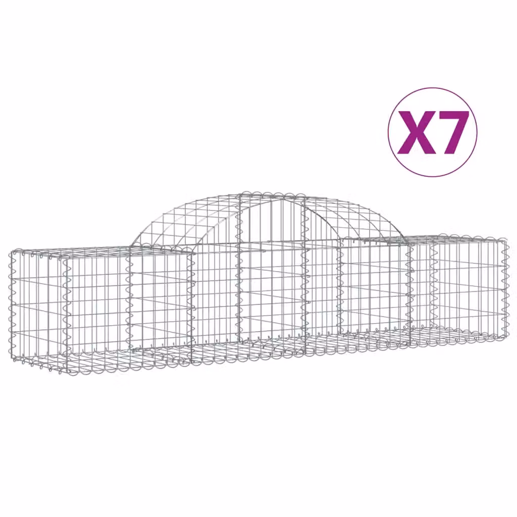 Berkfield Home Arched Gabion Baskets, 7 Piece Set, Silver Galvanised Steel, W: 200 cm, D: 50 cm, H: 40-60 cm – 2