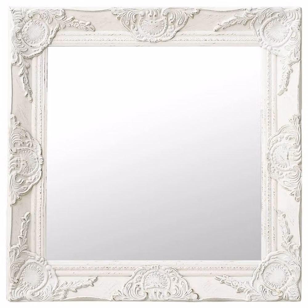 Berkfield Home Antique Baroque Style Square Wall Mirror, White, W: 50 cm, H: 50 cm