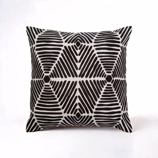 Orsina Bosie Ozella Black and White Square Graphic Cotton Cushion