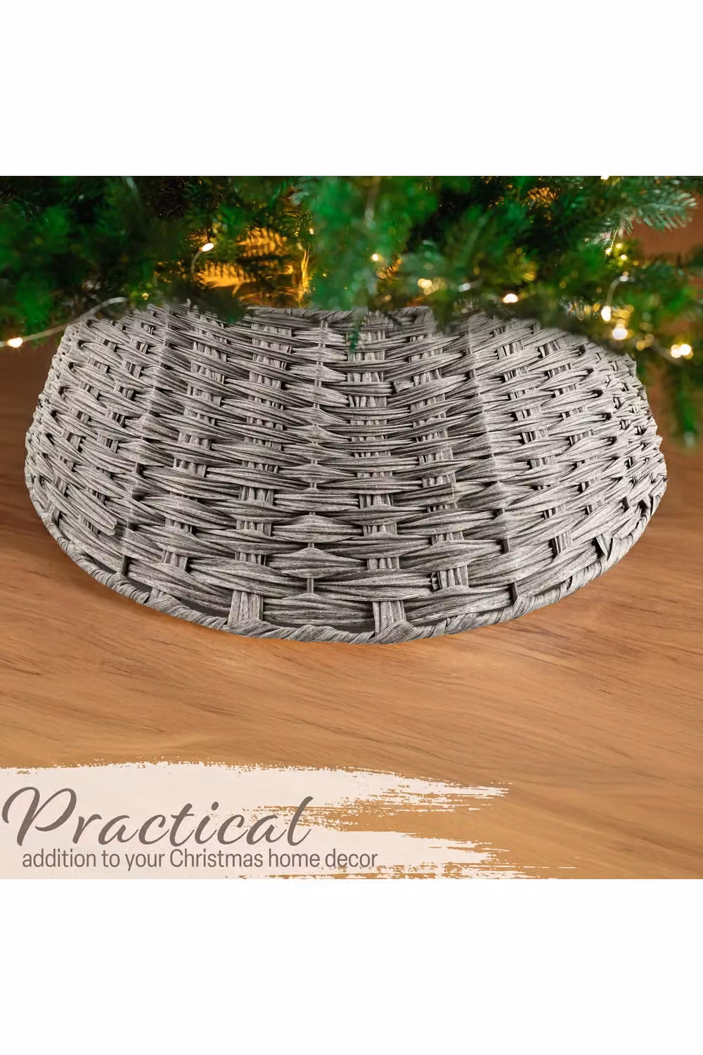 Deco Express Round Tabletop Christmas Tree Skirt in Grey and Multicolour – 2
