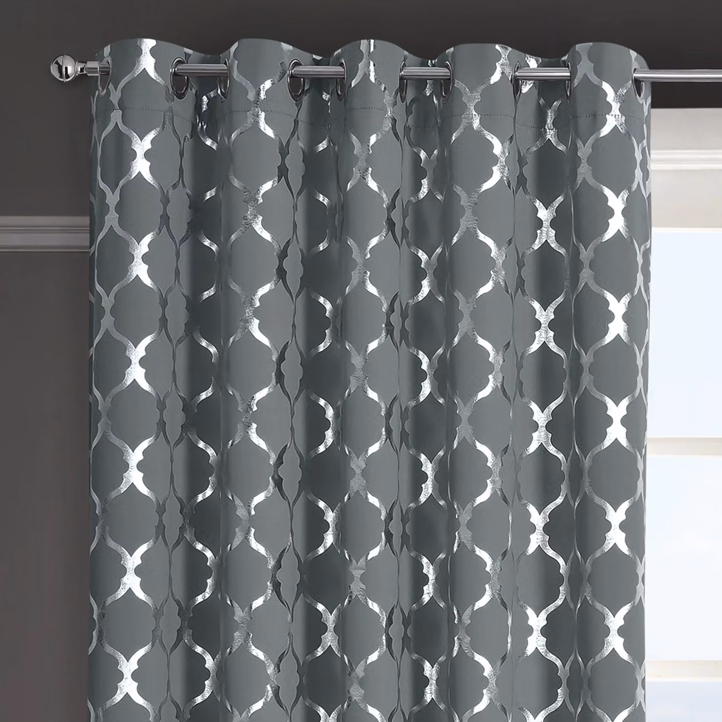 Velosso Arabesque Grey Blackout Eyelet Curtains, Width: 116 cm, Drop: 137 cm – 2