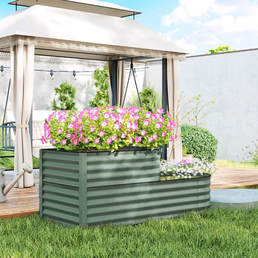 STILVORA Two-Tier Green Metal Garden Planter, Width: 150 cm, Height: 60 cm, Depth: 59 cm – 2
