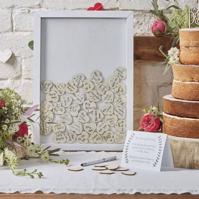 KDMD Beige Rectangular Drop Top Frame Wedding Guest Book with Wood and Glass Construction W/D/H: 42 x 30 x 30 cm