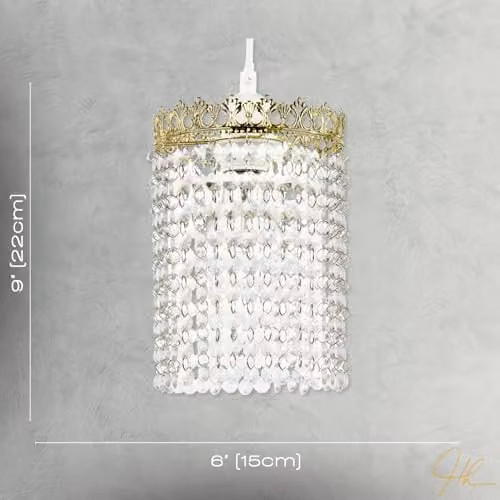 Happy Homewares Vintage Gold Crown Pendant Light Shade with Transparent Acrylic Beads, W: 22 cm, H: 15 cm – 3