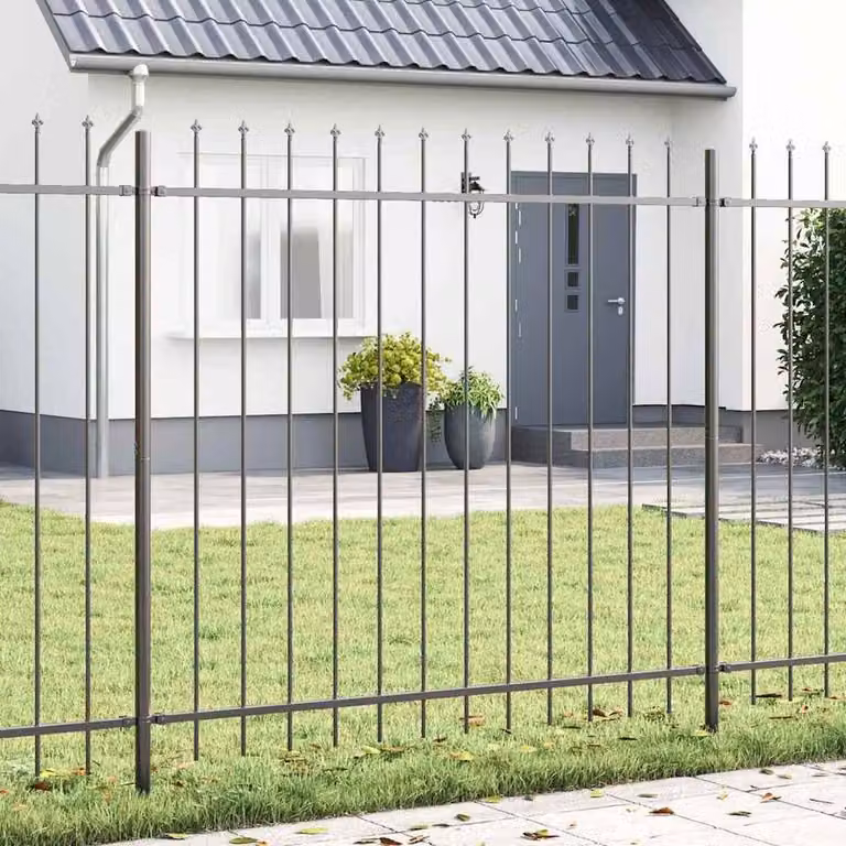 Berkfield Home Sleek Garden Fence with Spear Top in Grey Powder-Coated Steel, W: 5.1 m, H: 1.5 m