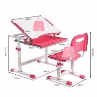 Gymax Height Adjustable Study Table and Chair Set with Tilting Tabletop in Pink and Gold – 2