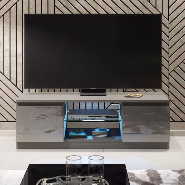 Creative Furniture Aura TV Unit in Dark Grey with Glossy Doors and LED Lights, W/D/H: 120 x 40 x 38 cm – 1