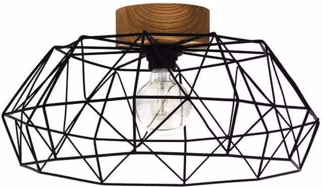 Eglo Padstow Geometric Flush Ceiling Light in Black and Wood
