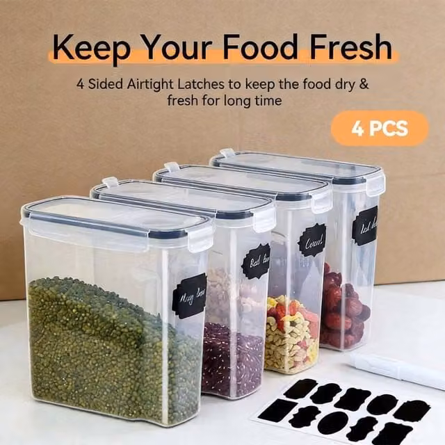 EONLION 4-Pack Airtight Cereal Storage Containers, 4L, Transparent Plastic