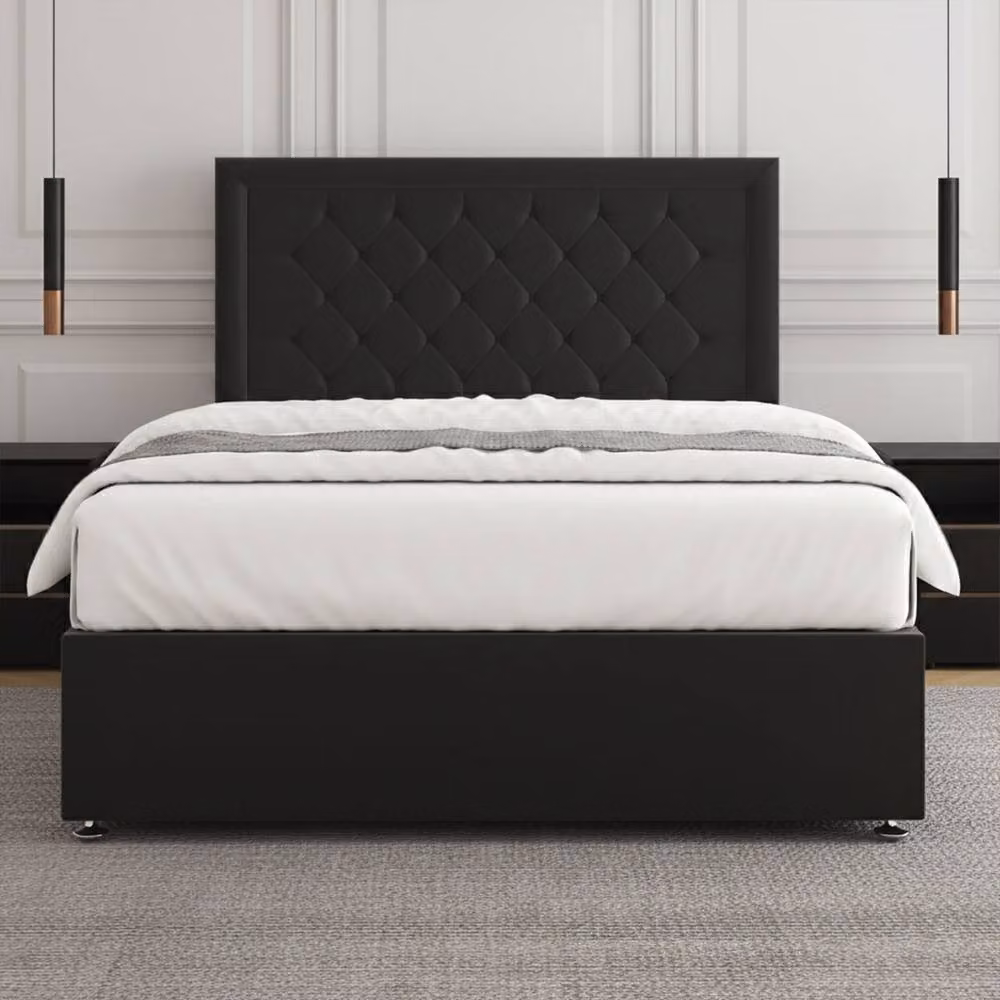 Regional Furnishings Super King Plush Velvet Divan Bed Base with 24 inch Headboard in Black, W/D/H: 200 x 200 cm – 2