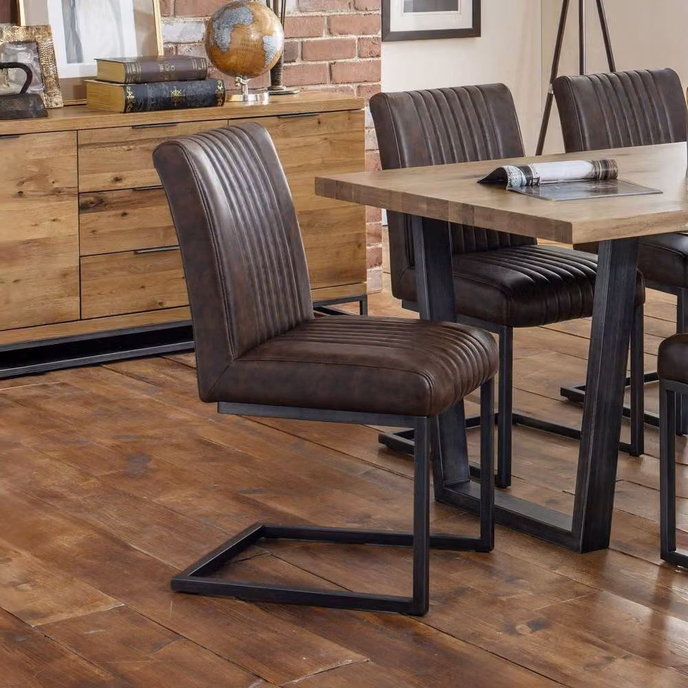 Cheshire Huxford Set of 2 Vintage Brown Synthetic Leather Dining Chairs with Cantilever Base – 3