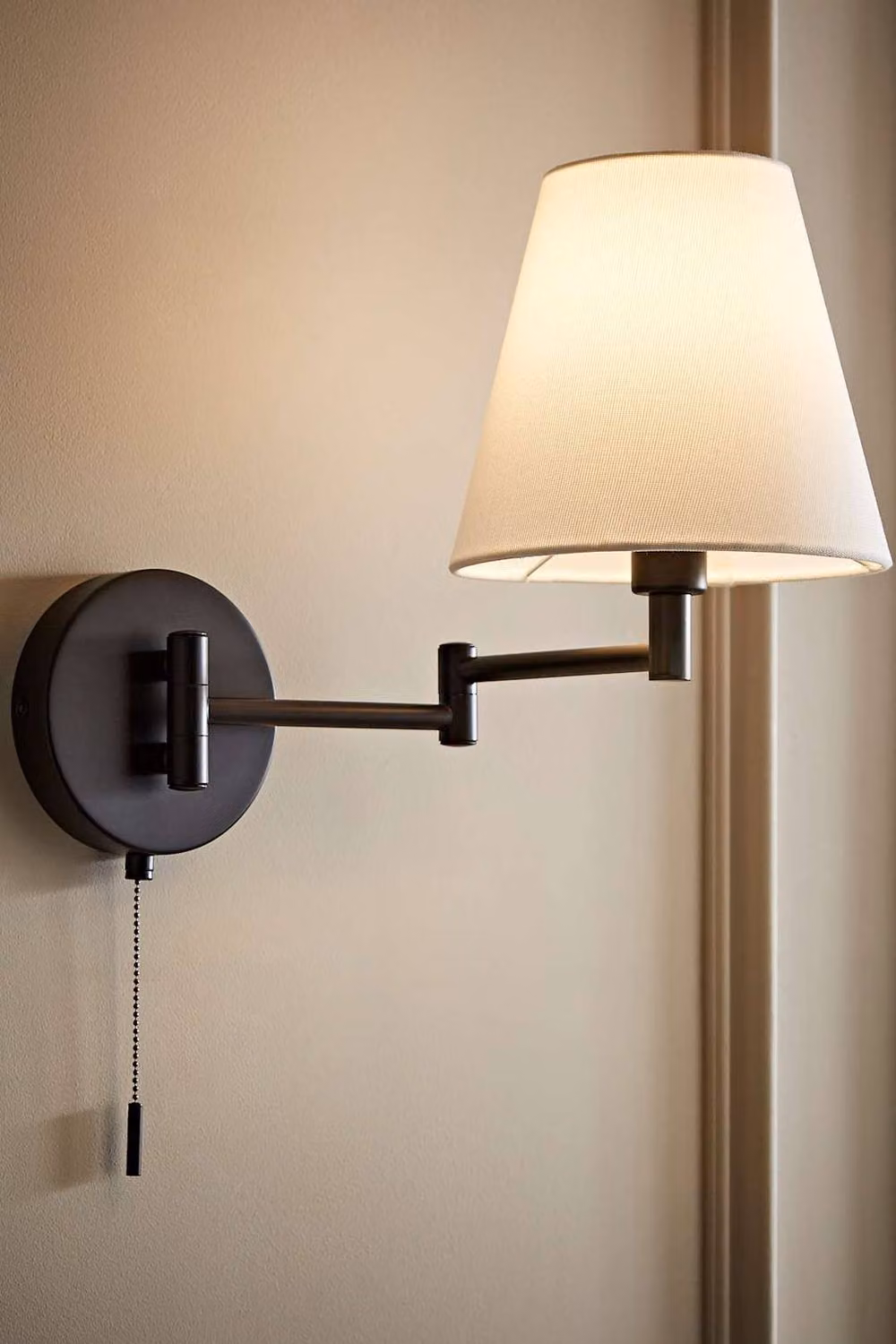 ValueLights Sonia Pair of Adjustable Swing Arm Wall Lights with Black Linen Cone Shades – 3