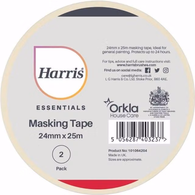 Harris Essentials 24mm Masking Tape, Beige (Pack of 2)
