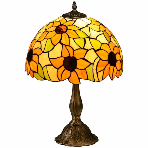 HOMCOM Antique Orange Sunflower Stained Glass Table Lamp for Bedroom and Living Room – 1