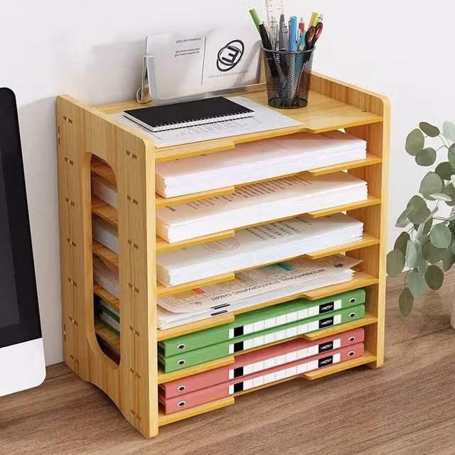 EONLION 7 Tier File Storage Rack and Desk Organizer in Beige or Brown, Width: 100 cm – 1