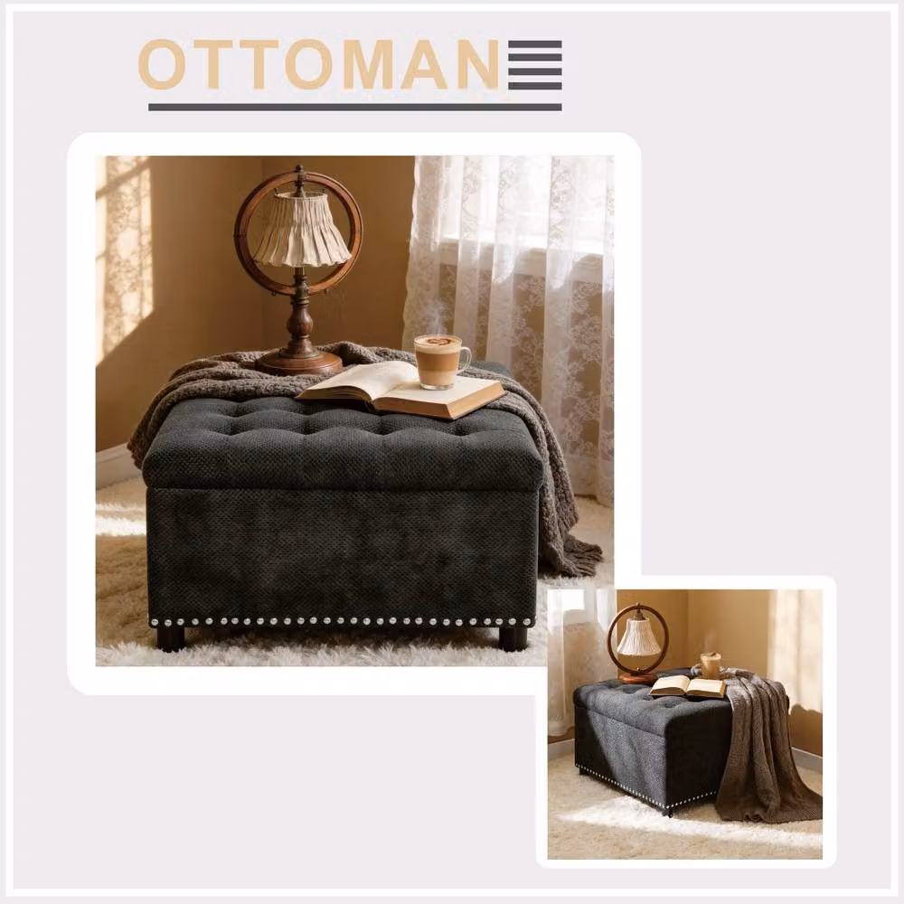 Rolipo Dark Grey Square Fabric Storage Ottoman – 2
