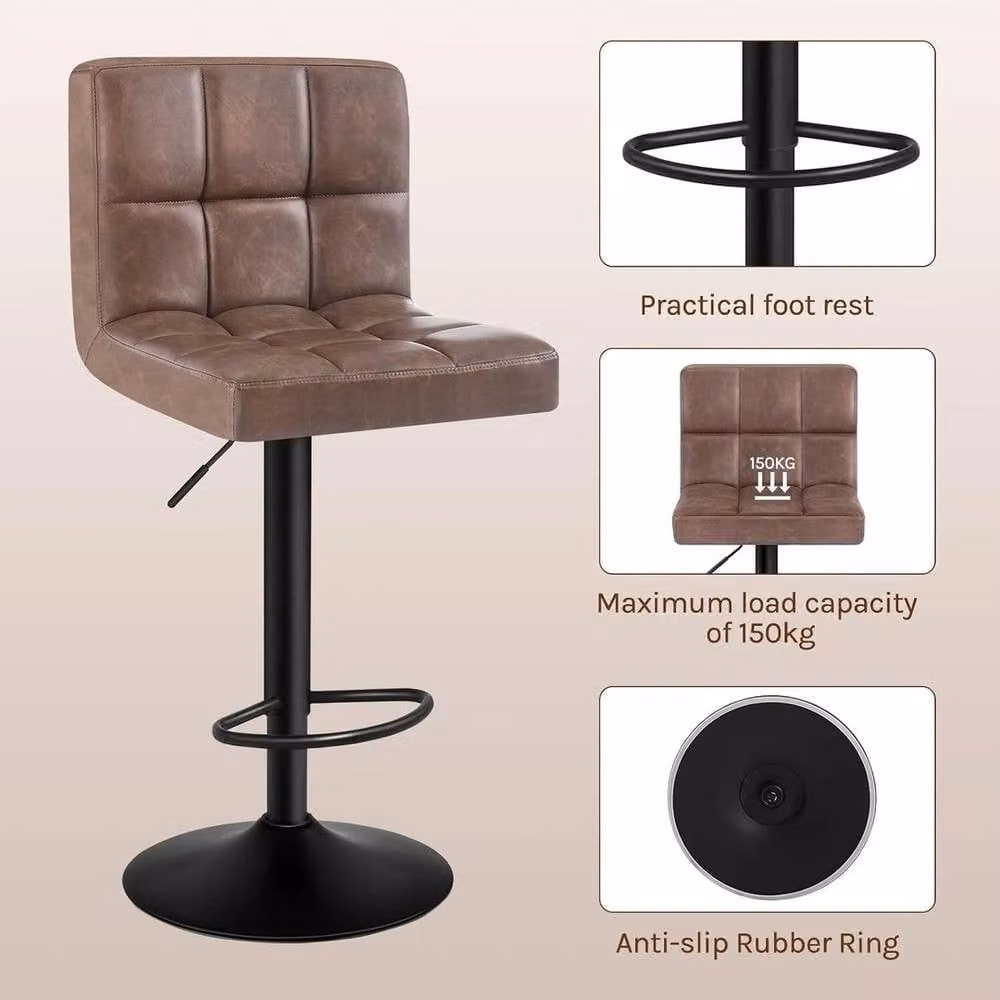FORGEVIO Set of 2 Modern Faux Leather Bar Stools in Brown with Metal Frame – 2