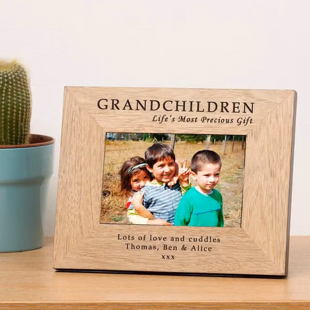 Uniqueful Personalised Grandchildren Lifes Most Precious Gift Wood Photo Frame, Brown, W/H: 15 x 10 cm
