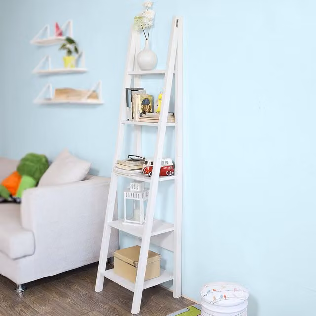 SoBuy Modern 5-Tier Ladder Shelf Bookcase in White
