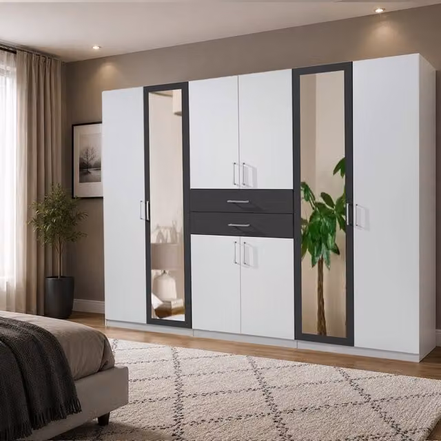 KDMD Diver White and Grey 6 Door Wardrobe with Mirror, W: 270 cm – 1