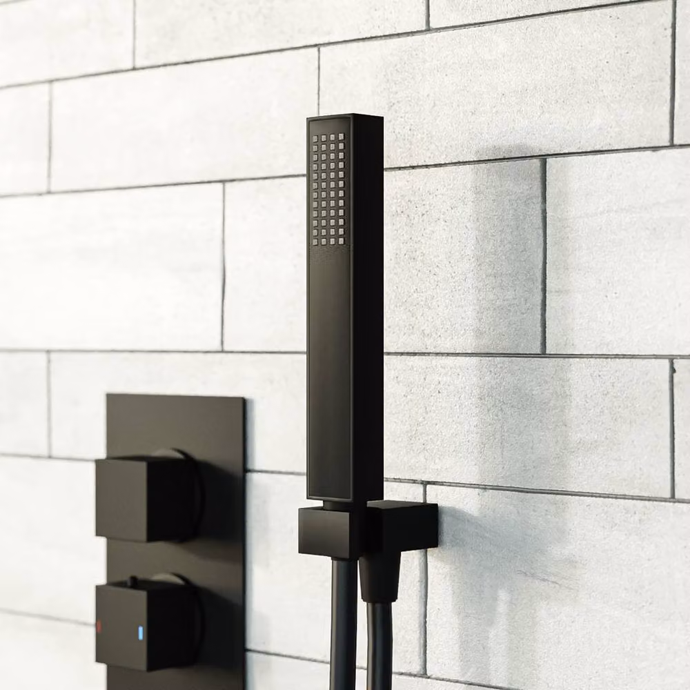 Nes Home Matte Black Concealed Thermostatic Square Shower Mixer with Handset – 3