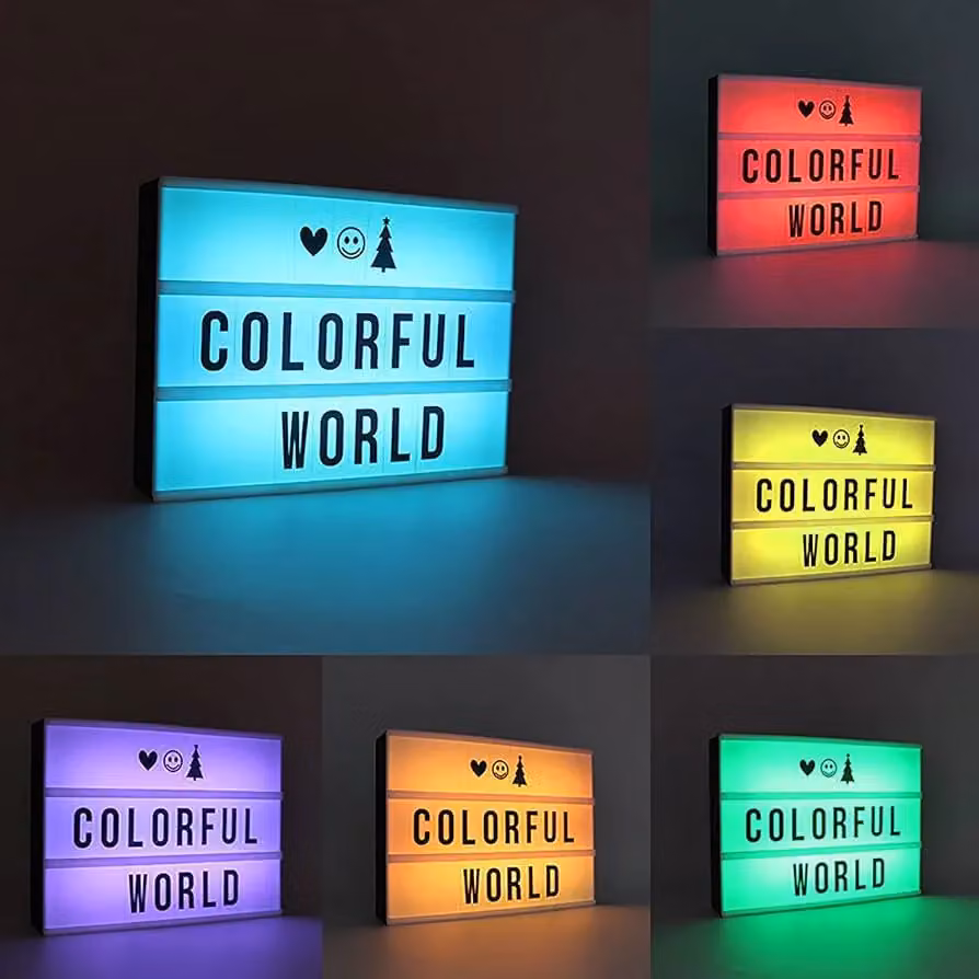 Almineez A4 Colour Changing Cinematic LED Light Up Box with Letters, Numbers and Symbols in Black, White or Multicolour – 6