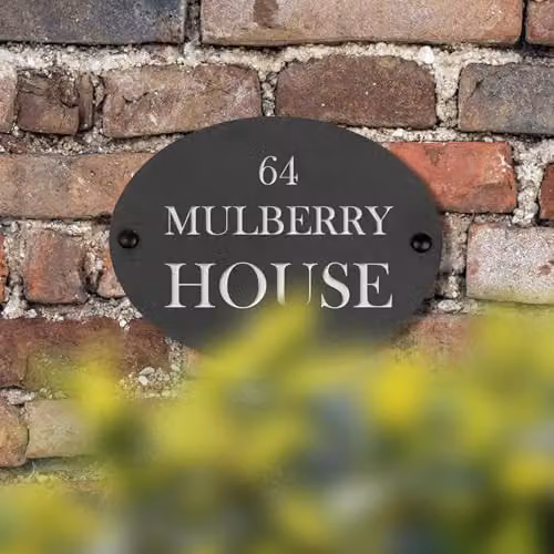 Nicola Spring Linea Oval Blank Slate House Sign in Black, W: 20 cm, H: 15 cm – 4