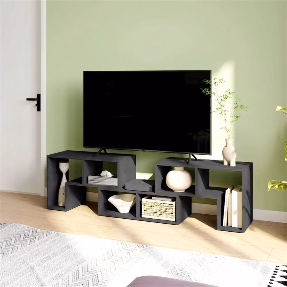 Nordara Black Modern MDF TV Unit for TVs up to 75 Inches, W/D/H: 180 x 45 x 30.5 cm – 6