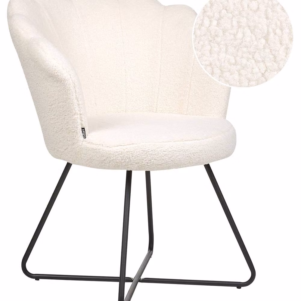 Wyld Haus X Armless Bouclé Shell Chair in White with Black Metal Frame – 2